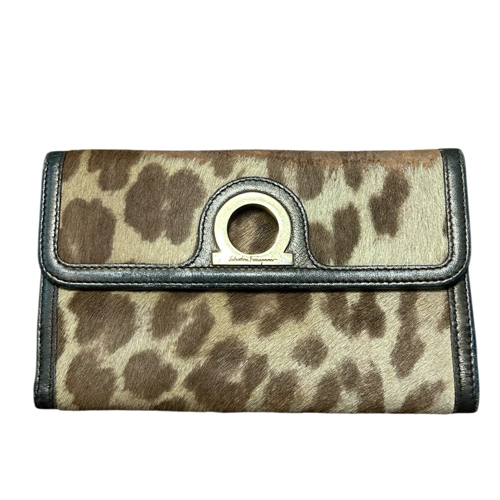 Salvatore Ferragamo Gancini Leopard Unborn Calf Wallet